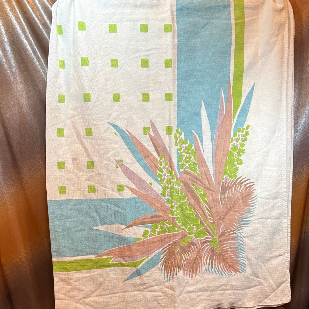 Vintage 1950’s tropical pastel Floral tablecloth- Blue, Green, and Pink. 150‎
